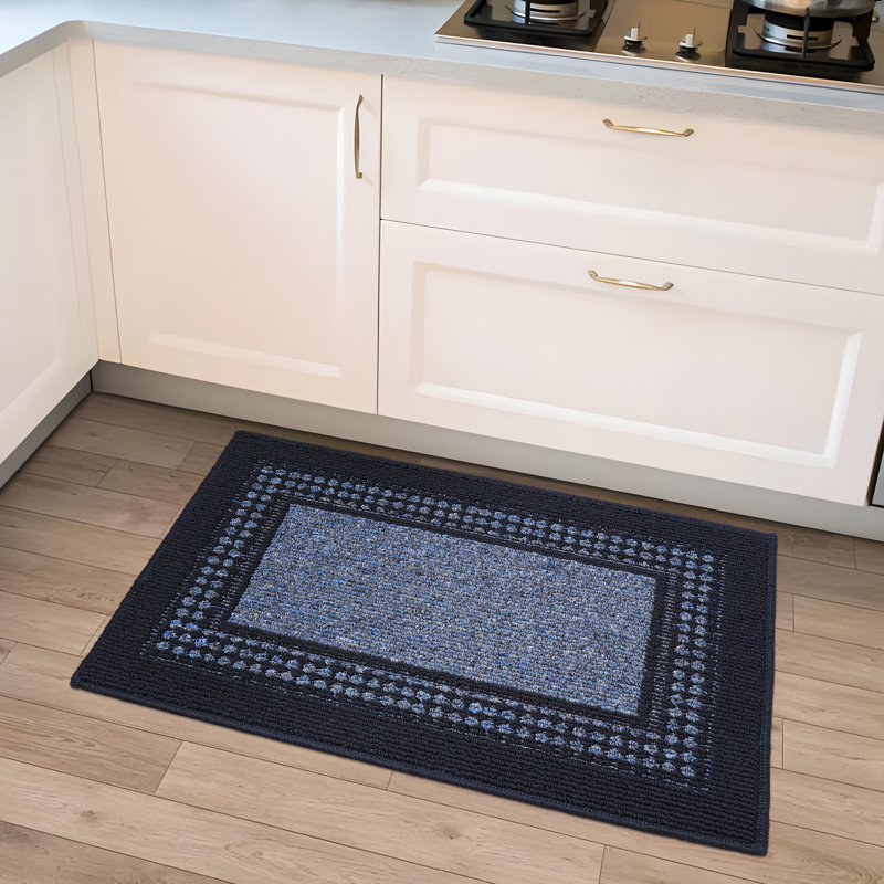 Machine Washable Non-skid Kitchen Mat, Blue, Rectangle 2' x 3'