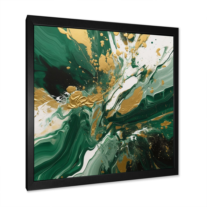 «Green and Gold», art mural abstrait sur toile, H 24 po x l 24 po, Cadre photo unique, Noir