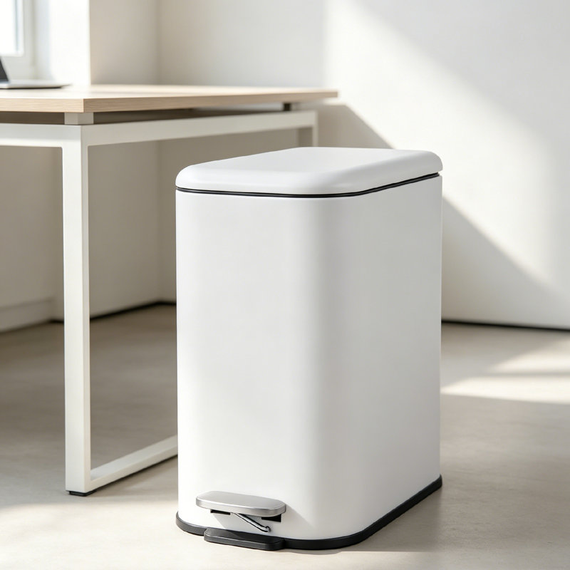 Poubelle compacte 1,3 gallons avec couvercle visible, 1.3 Gallons, White
