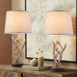 26" Rustic Farmhouse Resin Antler Table Lamp with USB Ports