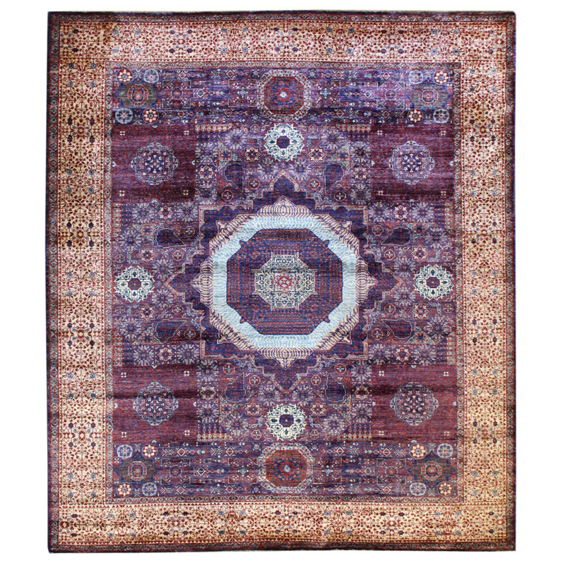 Tapis mauve en laine / coton unique en son genre 8 pi 2 po x 9 pi 8 po New Age