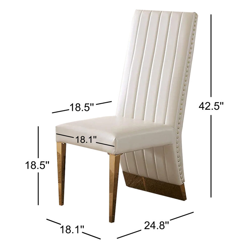 Chaises de salle à manger en cuir blanc, Doré