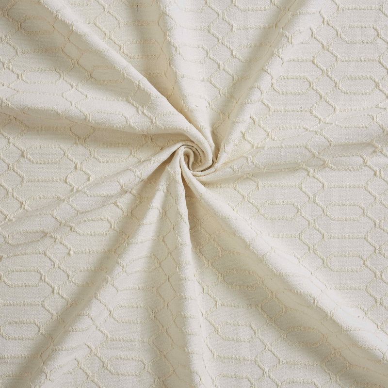 Ivory Twin Cotton Geometric Fringe Bedspread Set