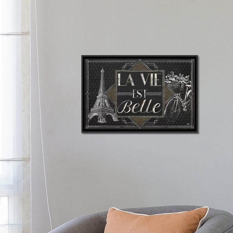 « vive paris ii », art textuel sur toile tendue, H 18 po x l 26 po x P 1,5 po, Toile avec cadre noir, Pas de tapis