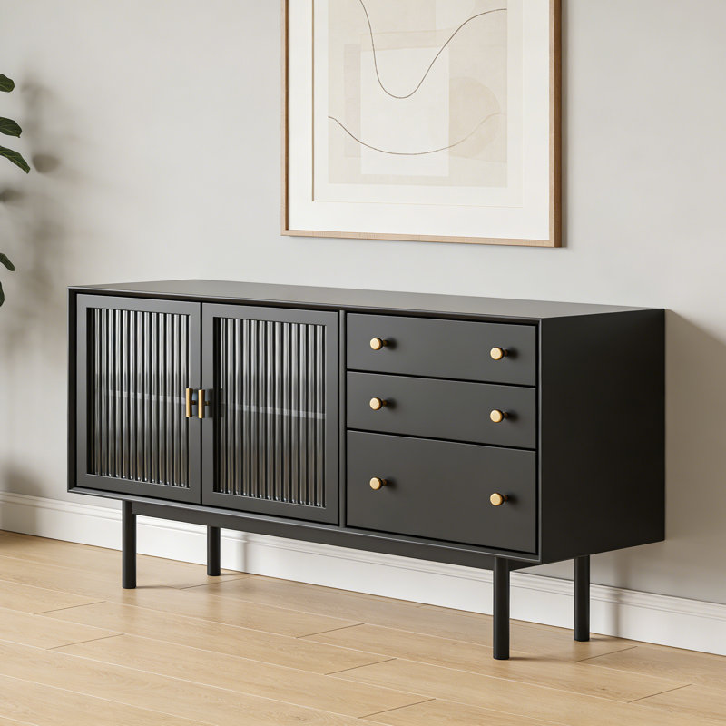 Buffet simple de style nordique moderne, Noir, H 31,5 po x l 63 po x P 15,7 po