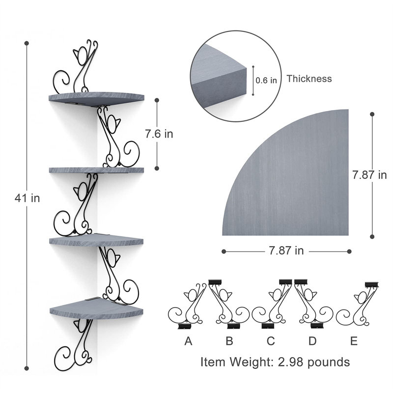 Naelle 4 Piece Tiered Corner Shelf, Grey