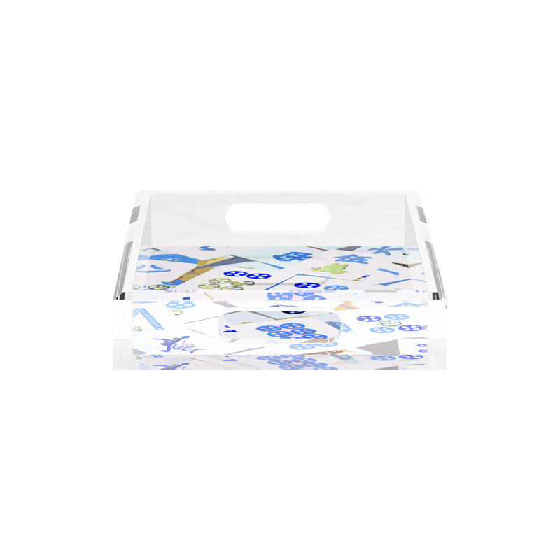Mahjong Acrylic Decorative Tray, Rectangle, 12.5"W x 7.75"D x 2"H, Blues