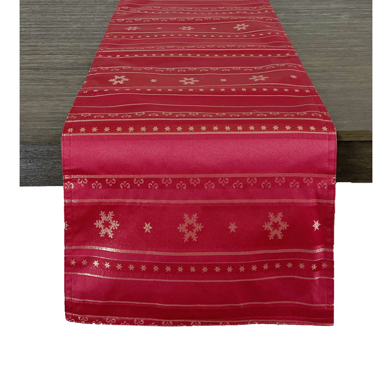 Red Metallic Snowflake Holiday Table Runner, 90" x 16"