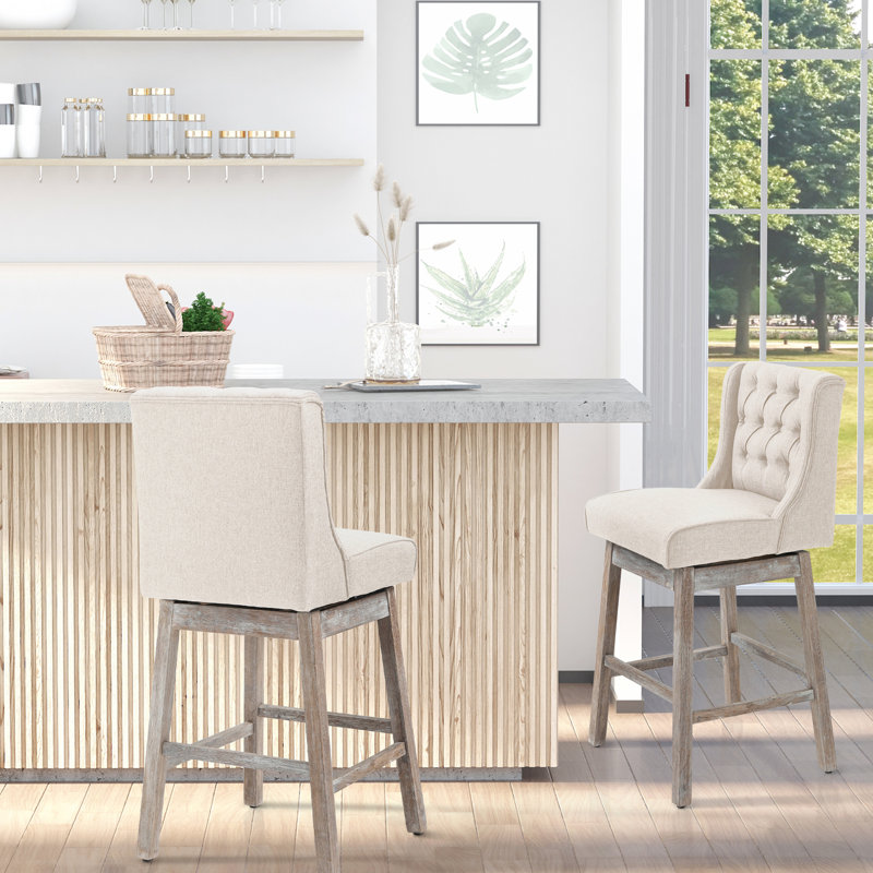 Hauteur de bar pivotant de 2, conception beige, rotation de 180 degrés, repose-pieds en bois massif, siège de 30 po pour tabourets confortables, hauteur, pivot, bouton