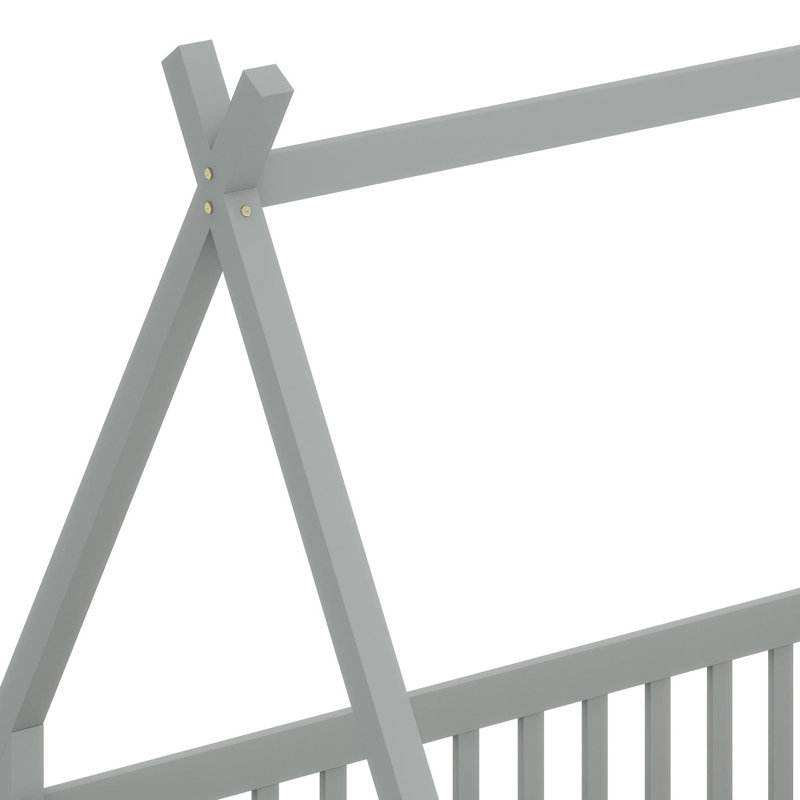 Tent-Inspired Low-Profile Bed Featuring Safety Rails And Built-In Slats, Gray