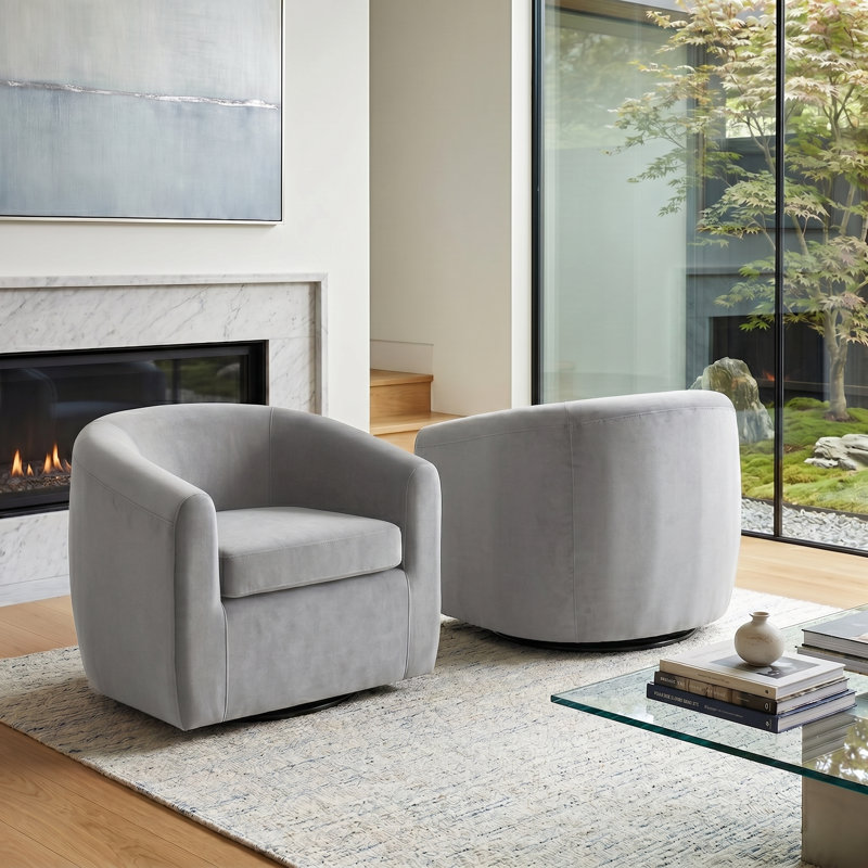 Richard  Upholstered Velvet Swivel Barrel Chair, Gray