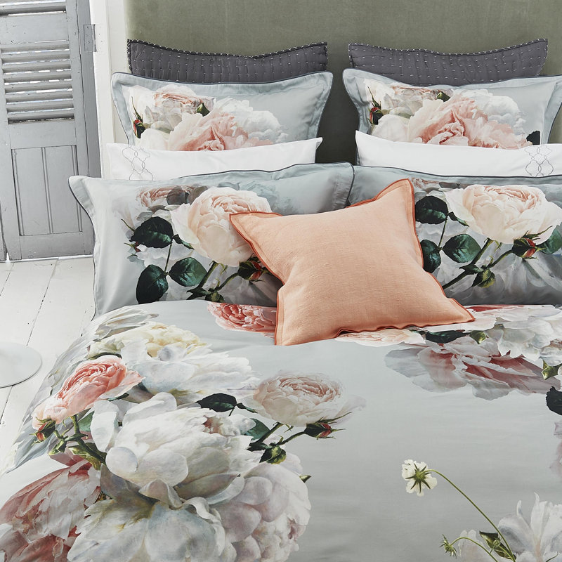 Peonia Grande Zinc Duvet Cover, Queen Duvet Cover