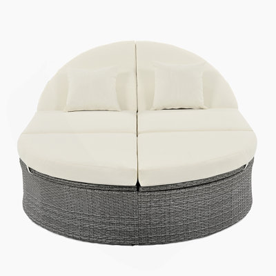 Outdoor Sun Bed Patio Daybed With Cushions And Pillows, Rattan Garden Reclining Chaise Lounge