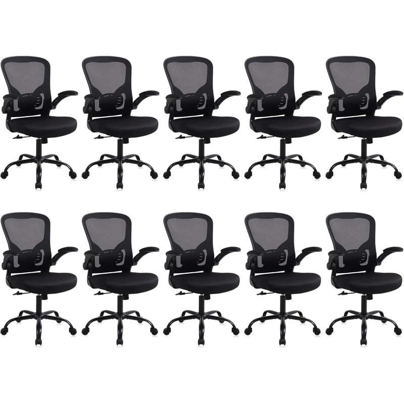Ergonomic Home Office Chair - with Lumbar Support and Foldable Armrests, Height Adjustable, Black