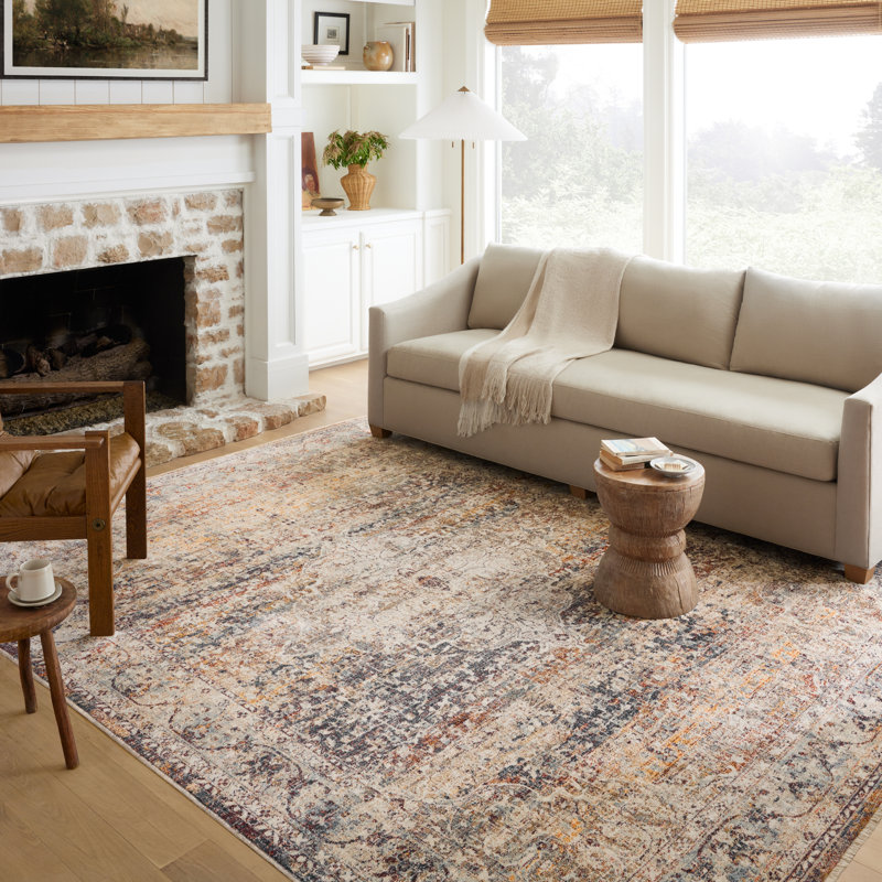 Sorrento Oriental Machine Made Power Loom Polyester Area Rug in Natural, Round 7'10"