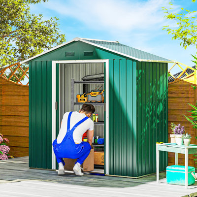 Bhola 6.5 x 3.5ft Metal Garden Shed with 4 Vents Green