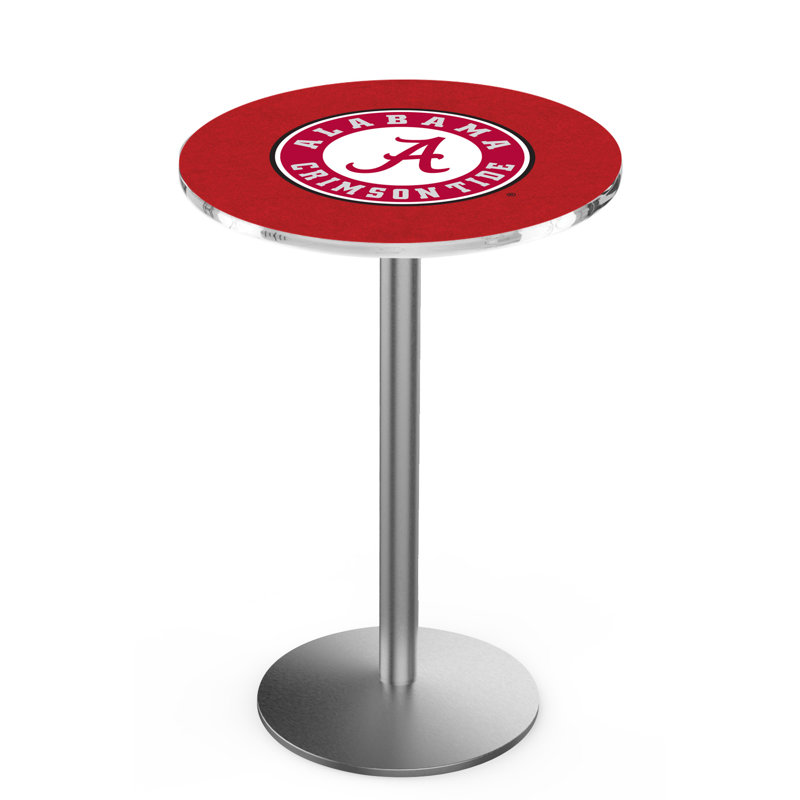 Round Metal Base Dining Table, Stainless Steel, University of Alabama - Script "A" Logo