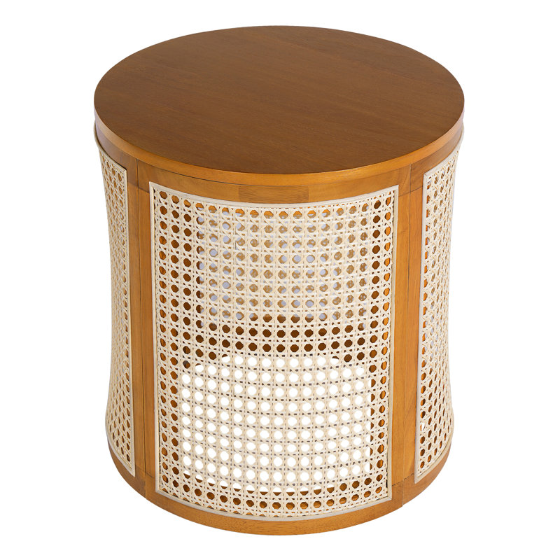 Table d'appoint ronde moderne de 27 po, table de bout en bois brun avec rangement, tissage en rotin, Ochre