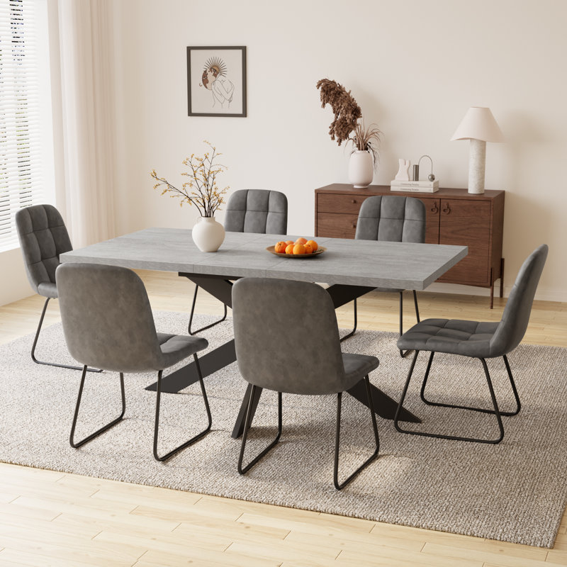 Ensemble de salle à manger Derose, table de salle à manger extensible avec chaises, 7 pièces : table, 6 chaises, Gris