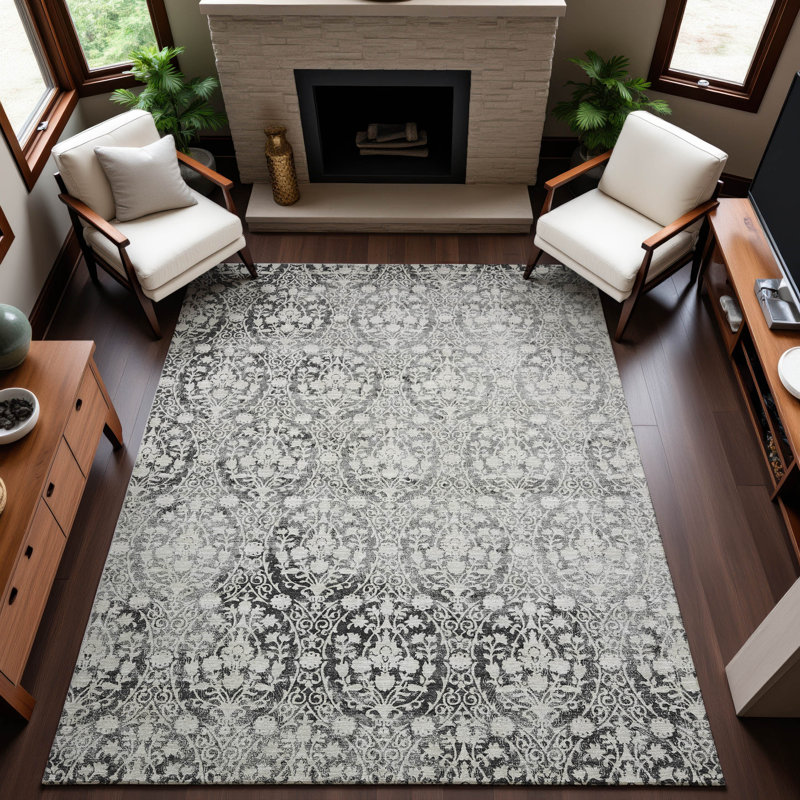 Premium Machine Washable Glanton AMF1231 Damask Rug, Rectangle 10' x 14'
