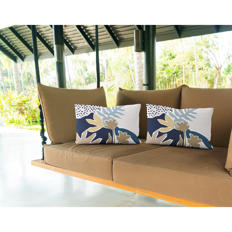  Housse et insert de coussin rectangulaire en polyester pour l'intérieur et l'extérieur, Bleu / Bleu marine / Beige