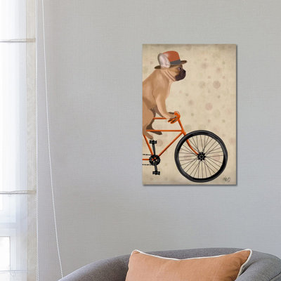 French Bulldog On Bicycle by Fab Funky - Wrapped Canvas Gallery-Wrapped Canvas Giclée