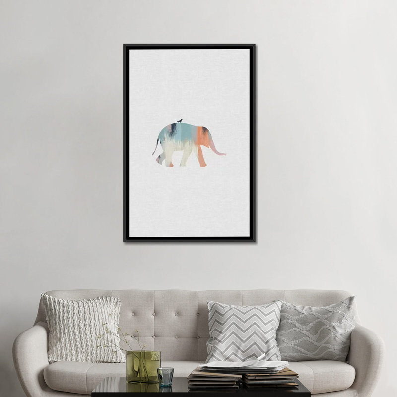 «Pastel Elephant», reproduction d'impression sur toile, H 26 po x l 18 po x P 1,5 po, Toile avec cadre noir, Pas de tapis