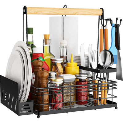 Panier multi-usages pour barbecue et pique-nique avec porte-papier et porte-ustensiles - Organisateur essentiel pour l'extérieur