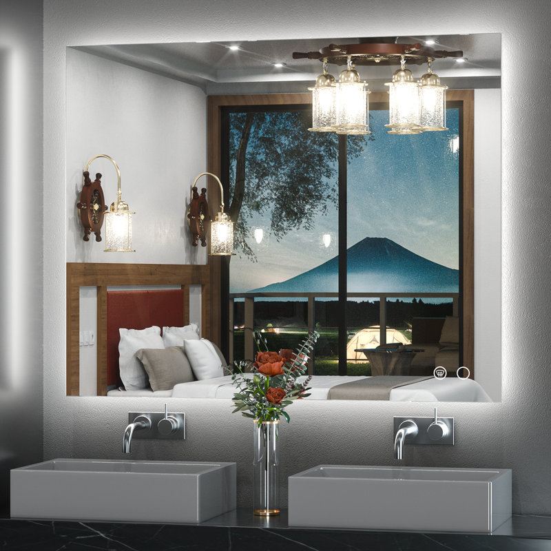 Chrisna LED Backlit Frameless Lighted Bathroom Vanity Mirror Wall Mirror 3 Color Adjust Dimmable Anti Fog, 32" x 40"