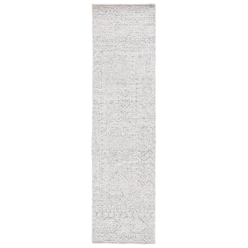 Tapis gris / ivoire en polyester touffeté à la main Innila, Tapis de couloir 2 pi 3 po x 9 pi