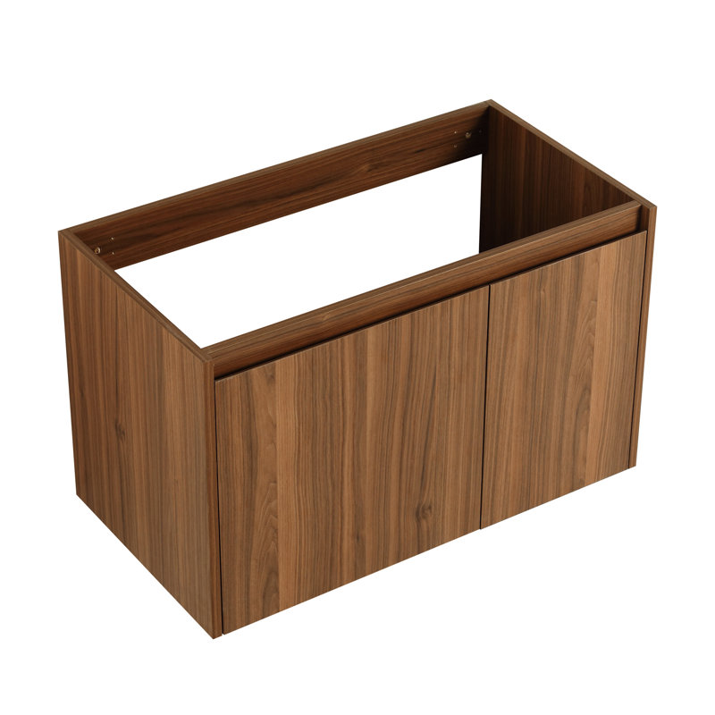 Modern Bathroom Cabinet Sink 30 Inch - Doors, Plywood Build, Walnut Finish, Float Mount Style, For Small Bathrooms Soft Close Mechanism, Body, Appearance, Mounting, Baths