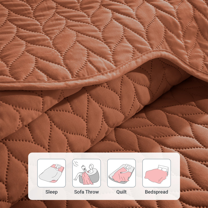 Oxford Homeware Embossed Microfiber Queen Bedspread Set - Soft and Oversized Bedding Set with Matching Shams, Rust