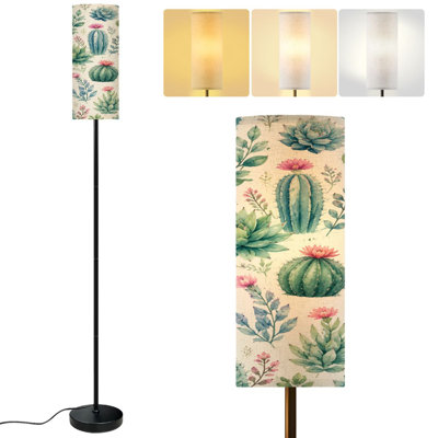  68.5" Standing Floor Lamp Seamless Tileable Cactus Succulents Dimmable Metal Pole Lamp with Linen Lampshade LED Bulb Included