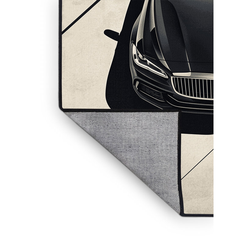 Machine Washable Eldred Luxury Sedan Posh & Luxe Rug in Beige – Black Binding, 8x10