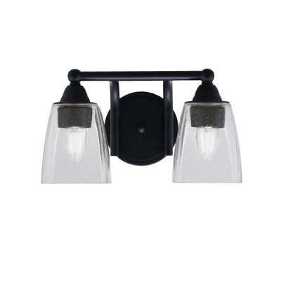 Barre d'éclairage de salle de bain 2 lumières Paramount au fini noir mat avec verre carré transparent 4,5 "