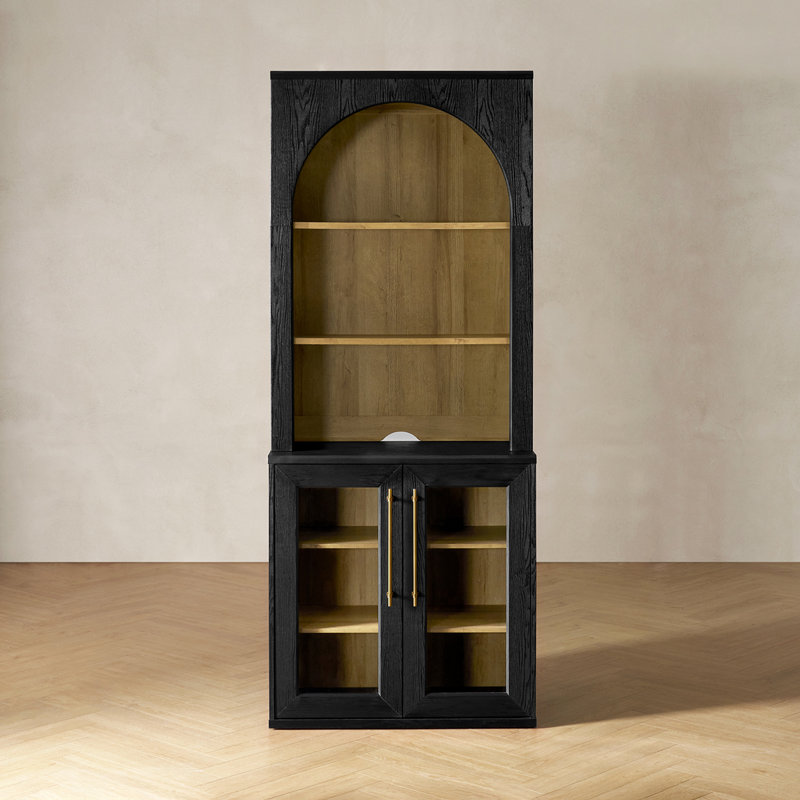 Mercer41 Grabill Angled Storage Cabinet With Hutch, Black