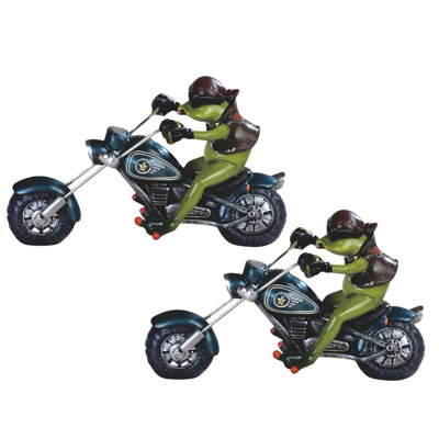 «2-PC Set» ICE ARMOUR l 8,5 po grenouille avec bandana sur un vélo noir, statue, figurine d'animal amusant