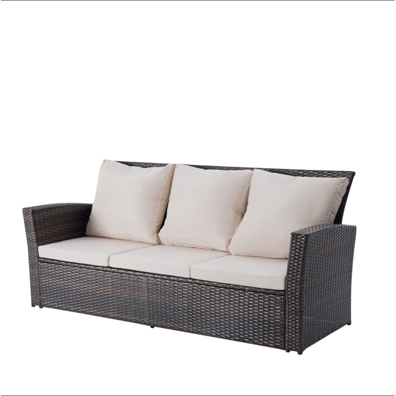 67.7" All-Weather Wicker 3-Seat Patio Sofa, Beige, Brown