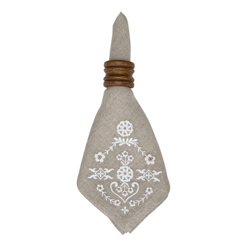 Heidi 22" Taupe Linen Embroidered Napkin Set