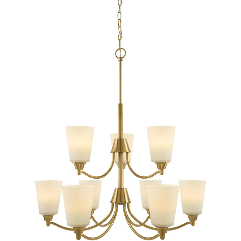 Yueva Chandelier, White, Brass, 2 Tiers - 9 Lights