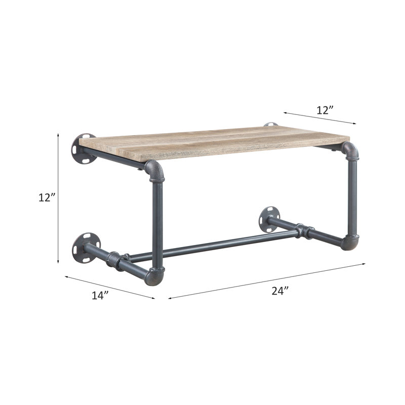 Support de rangement robuste en chêne et sable gris avec structure en métal