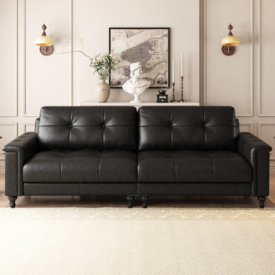 Black Genuine Leather Modular Sofa cushion Loveseat
