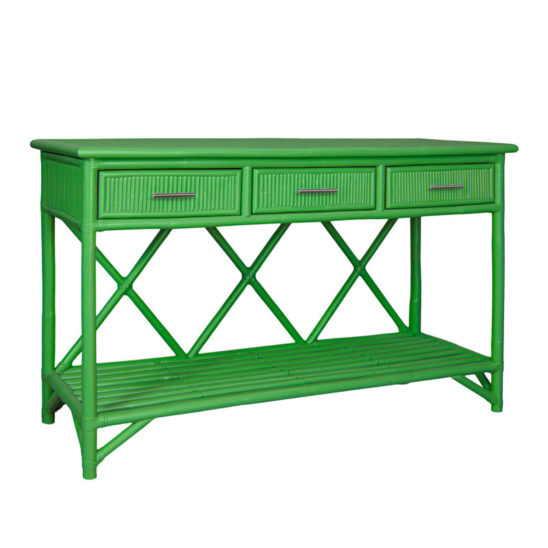 Pencil Rattan 54" Wide Console Table, Bright Green