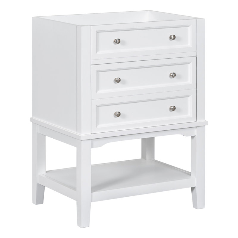 White Solid Wood Freestanding Bathroom Vanity with Ceramic Sink
