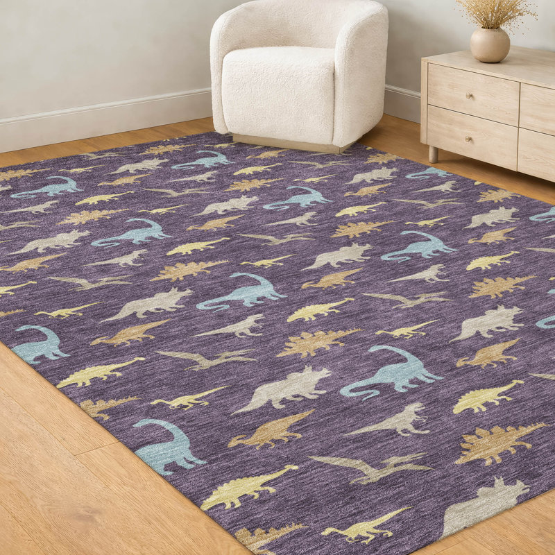 Tapis intérieur / extérieur lavable à la machine pour enfants ACN2622, Prune, 3' x 5'