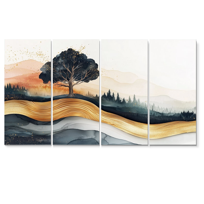 Shamokin - décoration murale forêt - art mural traditionnel 4 pièces, H 32 po x l 64 po