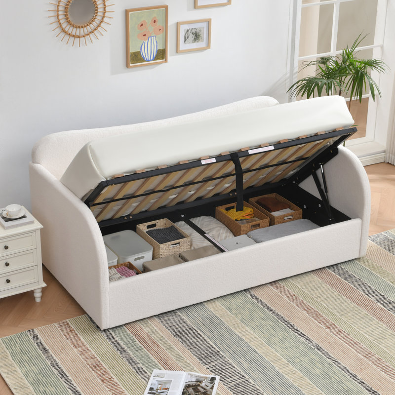 Lit de jour rembourré avec rangement relevable hydraulique Orrin Boucle , White