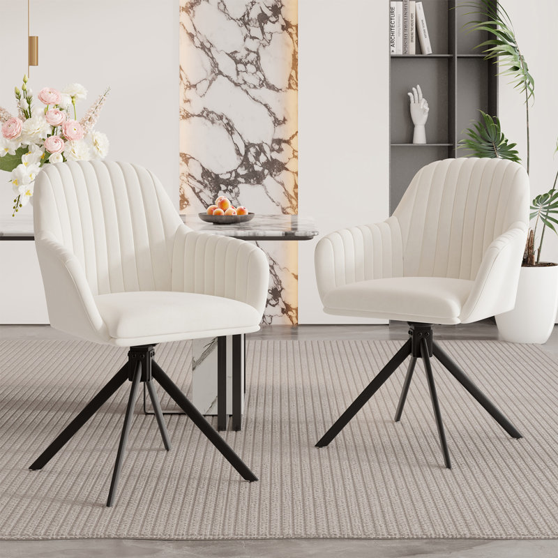 Velvet Upholstered Side Chair, White, 1, White