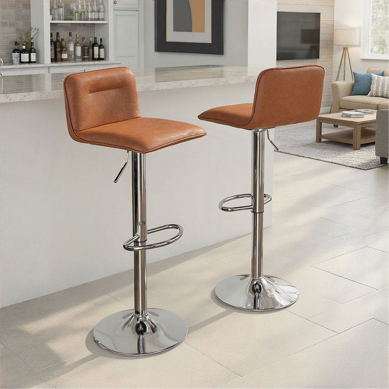 Tabouret de bar réglable en métal chromé et similicuir - ensemble de 2, Chameau, Chrome chrome