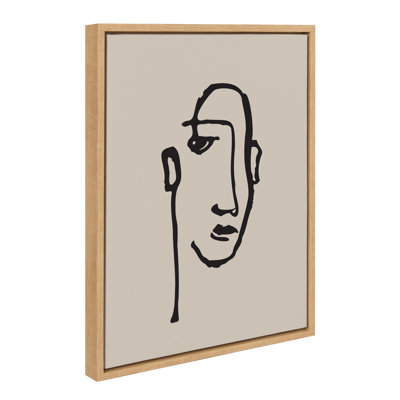 Minimalist Neutral Line Art Drawing Face by The Creative Bunch Studio Framed Canvas Wall Art Print